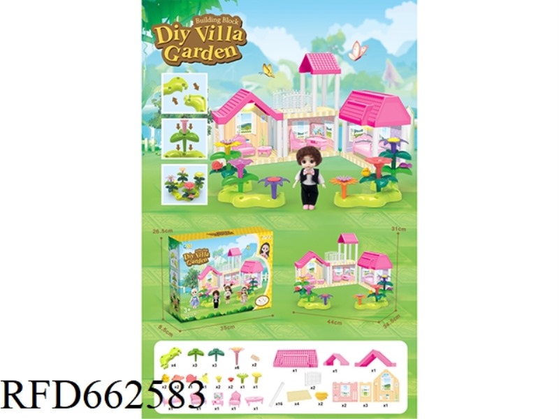DIY GARDEN FLOWER ARRANGEMENT BUILDING BLOCKS VILLA WITH FURNITURE 6 