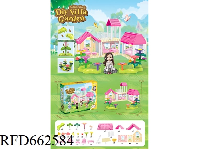 DIY GARDEN FLOWER ARRANGEMENT BUILDING BLOCKS VILLA WITH FURNITURE 6 