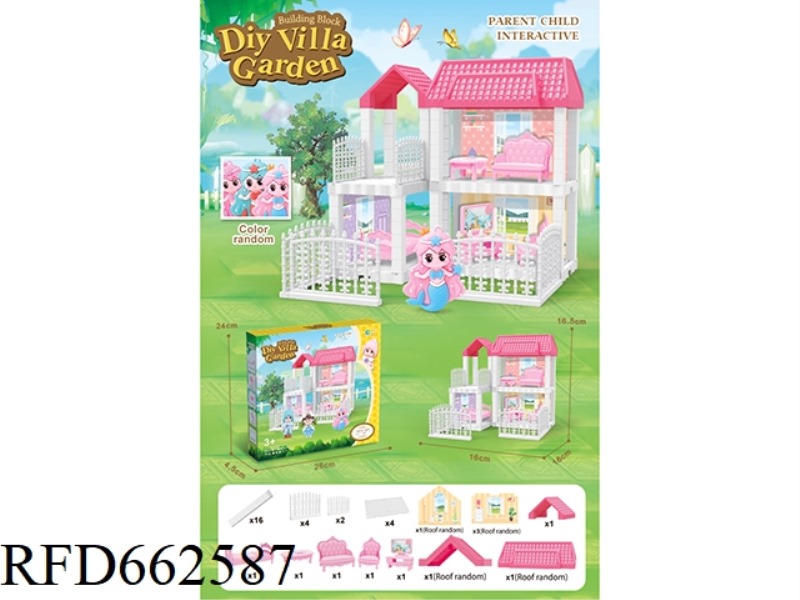 DIY MINI VILLA WITH FURNITURE WITH MINI BARBIE DOLL 45PCS
