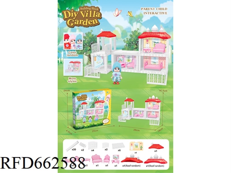 DIY MINI VILLA WITH FURNITURE WITH MINI BARBIE DOLL 57PCS