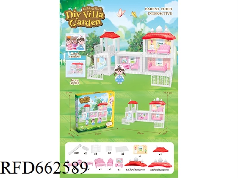 DIY MINI VILLA WITH FURNITURE WITH MINI BARBIE DOLL 57PCS