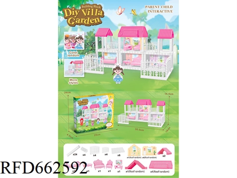 DIY MINI VILLA WITH FURNITURE WITH MINI BARBIE DOLL 66PCS