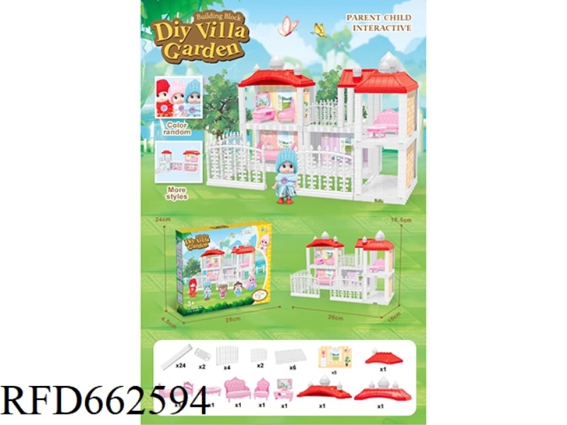 DIY MINI VILLA WITH FURNITURE WITH MINI BARBIE DOLL 67PCS