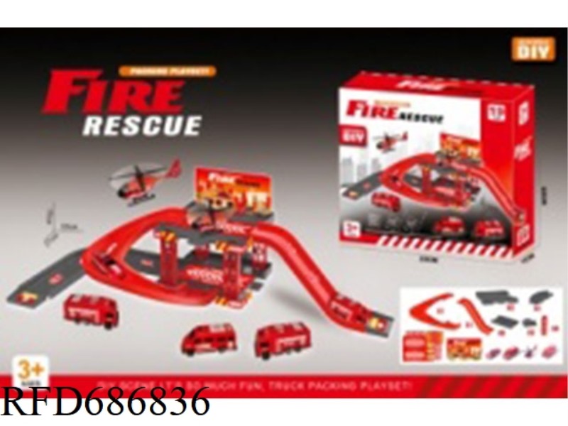 DIY FIRE PARKING LOT ASSEMBLY 19PCS 4 VEHICLES (SLIDING)