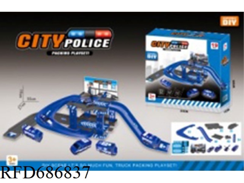 DIY POLICE PARKING LOT 19PCS 4 VEHICLES (COASTING)