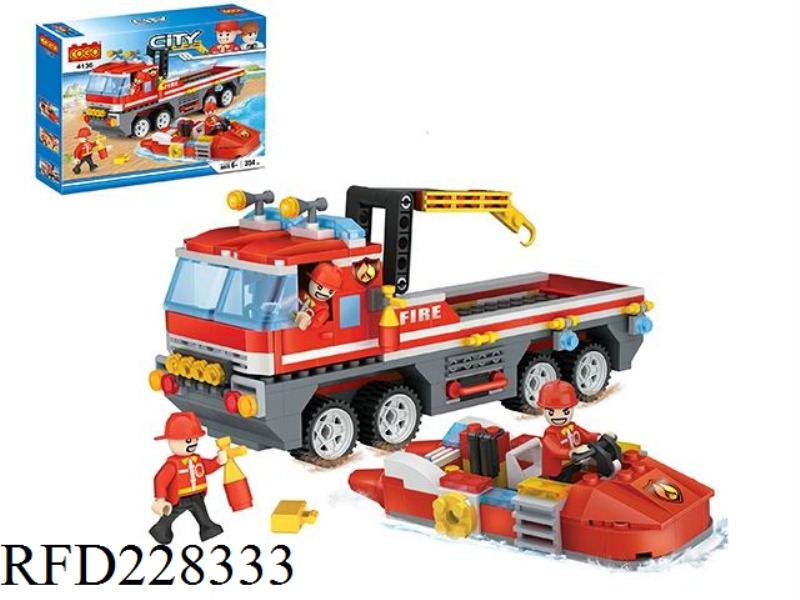 PUZZLE BUILDING BLOCKS/SMALL PARTICLES/NEW CITY SERIES-FIRE FIGHTING AND MARINE RESCUE VEHICLE 354PC