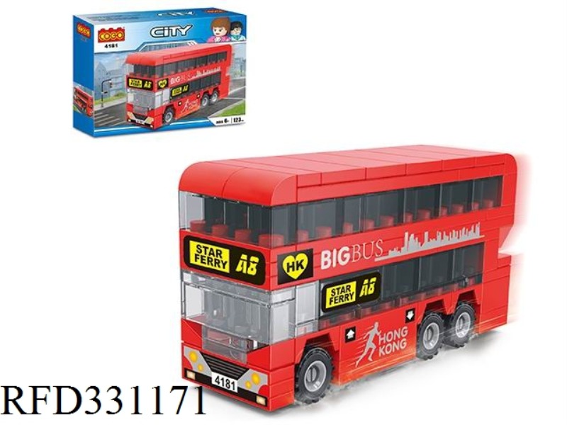 PUZZLE BLOCKS/SMALL PARTICLES/NEW CITY SERIES/RED MINI DOUBLE DECKER BUS 123PCS