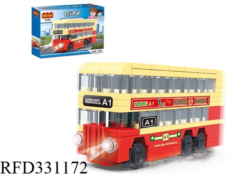 PUZZLE BLOCKS/SMALL PARTICLES/NEW CITY SERIES/RED & SAND MINI DOUBLE DECKER BUS 112PCS