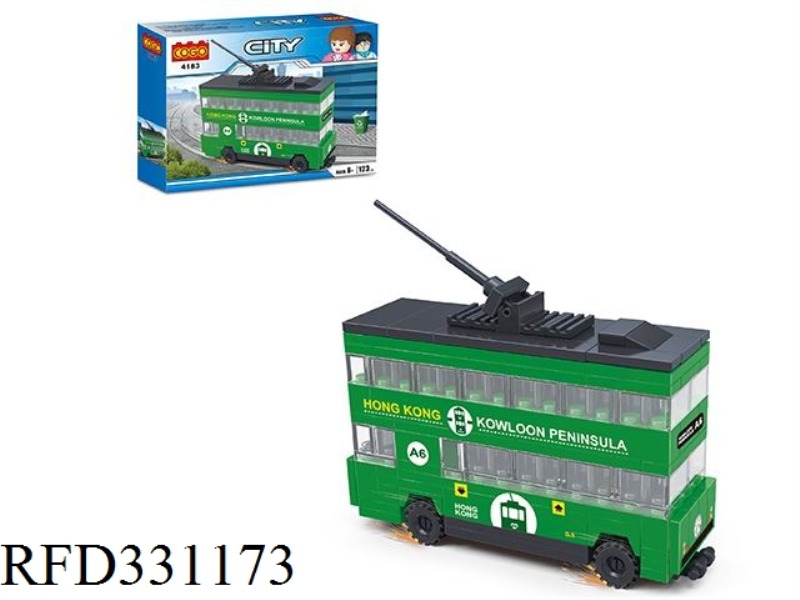 PUZZLE BLOCKS/SMALL PARTICLES/NEW CITY SERIES/GREEN MINI DOUBLE-DECKER TRAM 123PCS