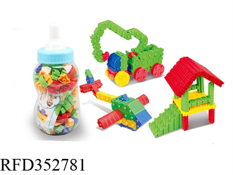 INSERT THE BUILDING BLOCK AROUND 120PCS ON THE SIDE OF THE BOTTLE BARREL