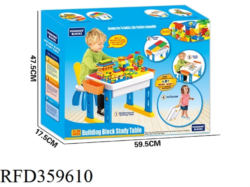 BUILDING TABLE + 105 SLIDE BLOCKS + 1 RABBIT CHAIR