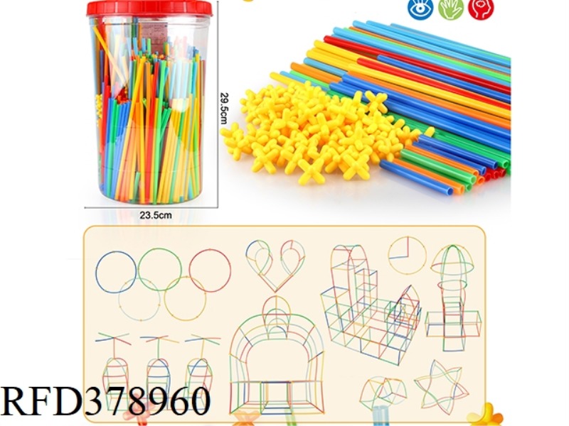 LARGE, MEDIUM AND SMALL STRAWS ARE INSERTED INTO THE BUILDING BLOCKS ABOUT 1050PCS