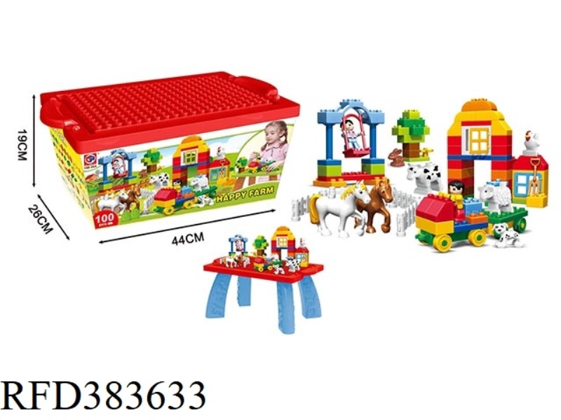 PUZZLE BLOCKS-100 PIECES OF HAPPY FARM-INCLUDING DISPLAY DESKTOP