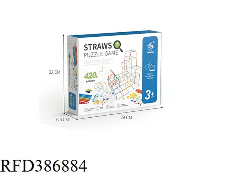 LARGE, MEDIUM AND SMALL STRAWS ARE INSERTED INTO THE BUILDING BLOCKS ABOUT 420PCS