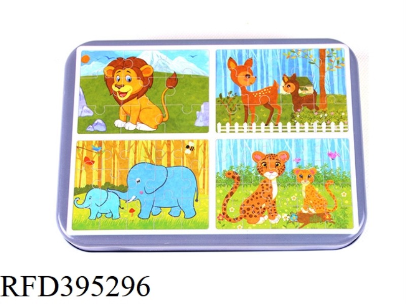 PUZZLES 4 DIFFERENT PATTERNS ANIMAL WORLD COMBINATION IRON BOX