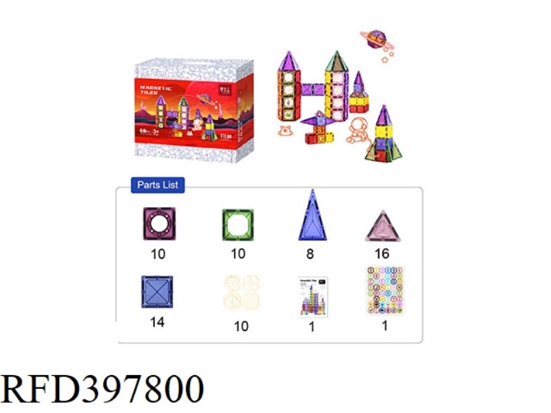 MAGNETIC COLOR WINDOW BUILDING BLOCKS 68PCS