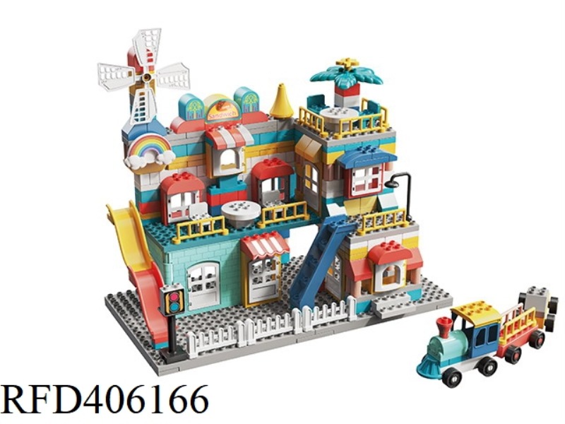 2 IN 1-265 LARGE PARTICLES DIY VARIETY ASSEMBLING WINDMILL TRAIN FARM BUILDING BLOCK MODEL SET