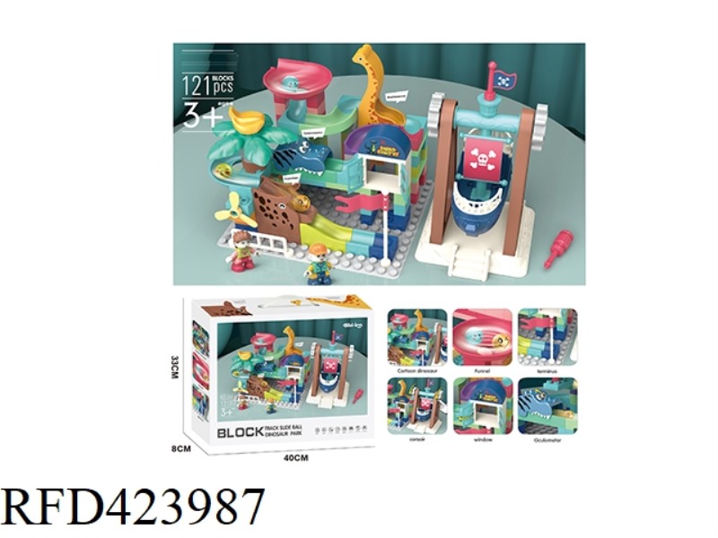 DINOSAUR PIRATE SHIP BUILDING BLOCK BALL SLIDE 121PCS