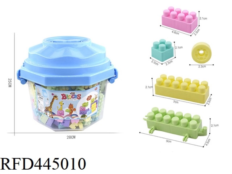500G (200PCS +) GRANULAR BUILDING BLOCKS (MACARONE) IN OCTAGONAL BUCKET BLUE COVER