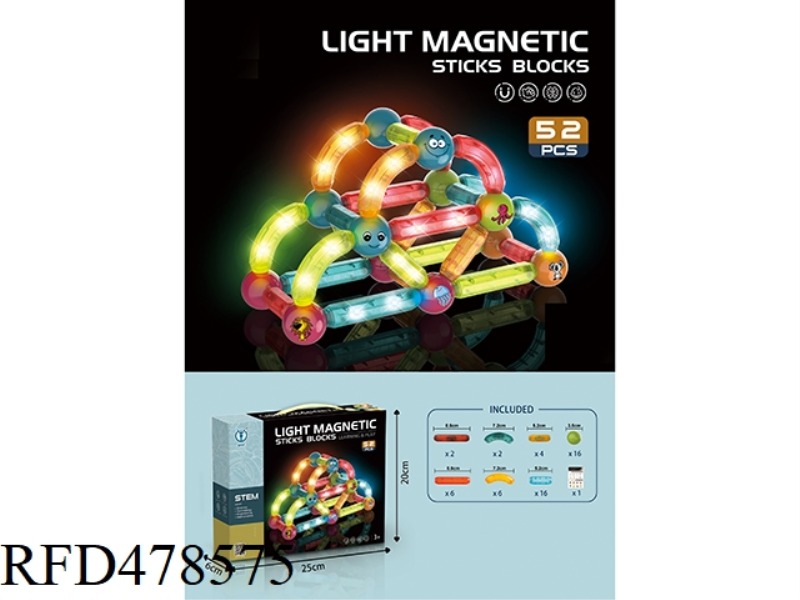 LIGHTING MAGNETIC ROD BLOCKS 52PCS