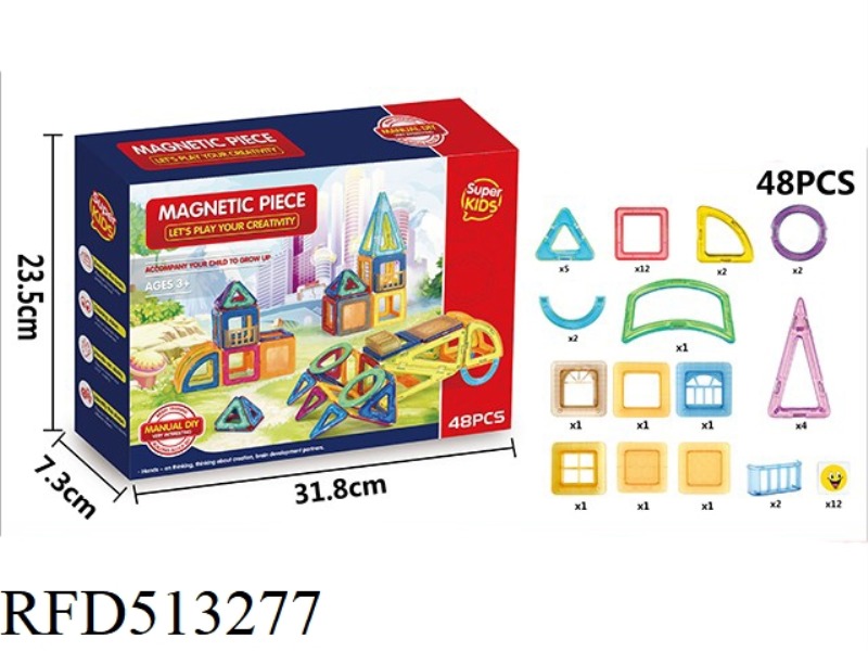 TRANSPARENT MAGNETIC SHEET BUILDING BLOCK SET 48PCS