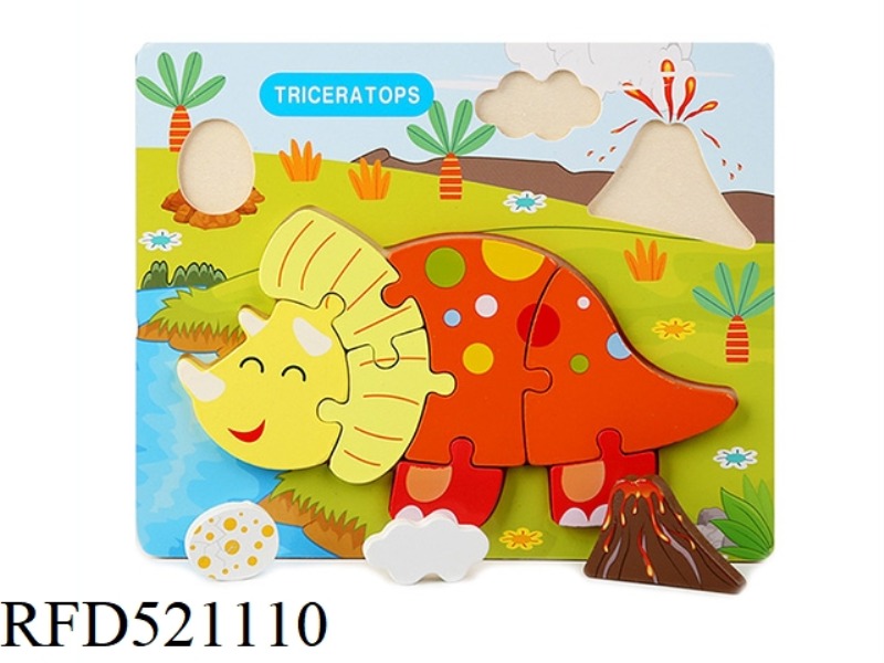 WOODEN SOLID JIGSAW PUZZLE-TRICERATOPS
