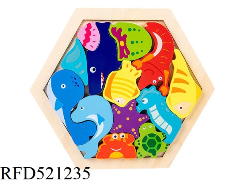 WOODEN THREE-DIMENSIONAL JIGSAW PUZZLE STACKED MUSIC TWO-IN-ONE-MARINE LIFE