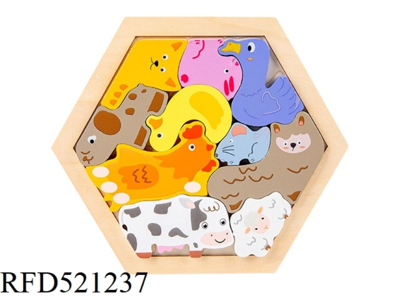 WOODEN THREE-DIMENSIONAL JIGSAW PUZZLE STACKED MUSIC TWO IN ONE-FARM ANIMALS