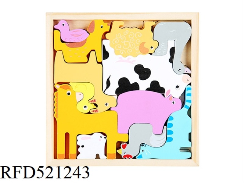 WOODEN THREE-DIMENSIONAL JIGSAW PUZZLE STACKED MUSIC TWO IN ONE-FARM ANIMALS
