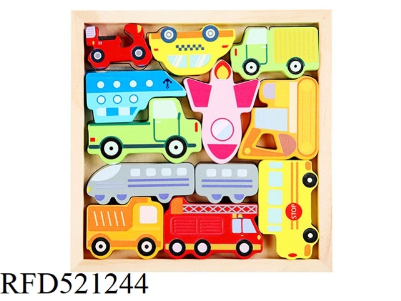 WOODEN THREE-DIMENSIONAL JIGSAW PUZZLE STACKED MUSIC TWO IN ONE-MEANS OF TRANSPORTATION