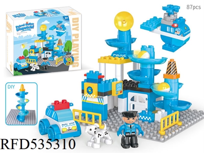 POLICE PATROL POLICE STATION BALL SLIDE ASSEMBLY LARGE PARTICLE BUILDING BLOCKS (87PCS)