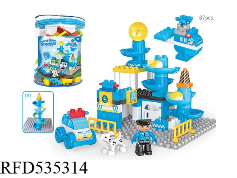 POLICE PATROL POLICE STATION BALL SLIDE ASSEMBLY LARGE PARTICLE BUILDING BLOCKS (87PCS)