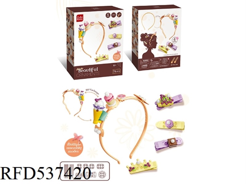 DIY SMALL PARTICLE BUILDING BLOCKS GIRL HAIR HOOP HAIR CLIP ACCESSORIES (DESSERT SERIES) 76PCS