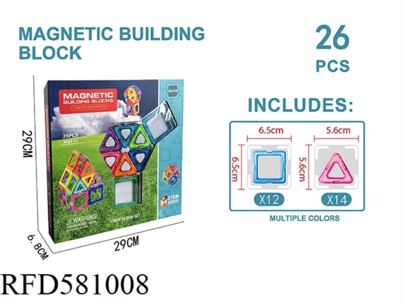 TRANSPARENT MAGNETIC BLOCK SET 26PCS