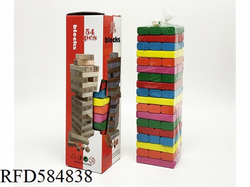 WOODEN 54 COLORED JENGA BLOCKS