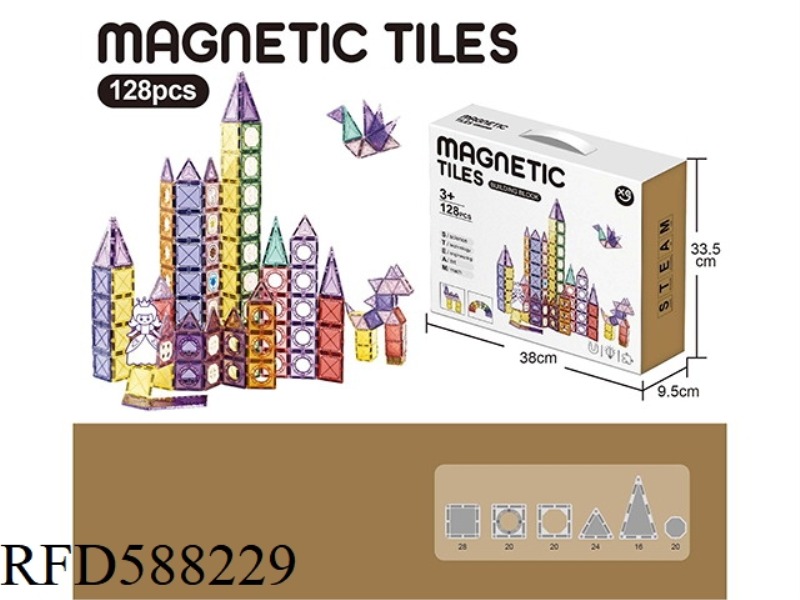 MAGNETIC COLOR WINDOW BUILDING BLOCKS 128PCS
