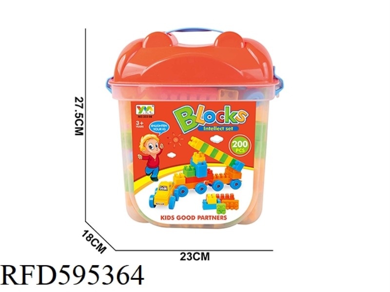 BUILDING BLOCKS LARGE SQUARE BUCKET 200PCS