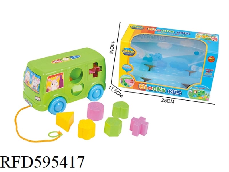 THE BUS PULLS 6 PUZZLE BLOCKS