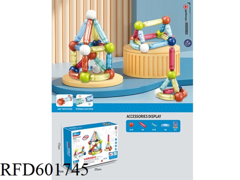 28 PIECES OF TRANSPARENT AND VERSATILE MAGNETIC ROD BLOCKS