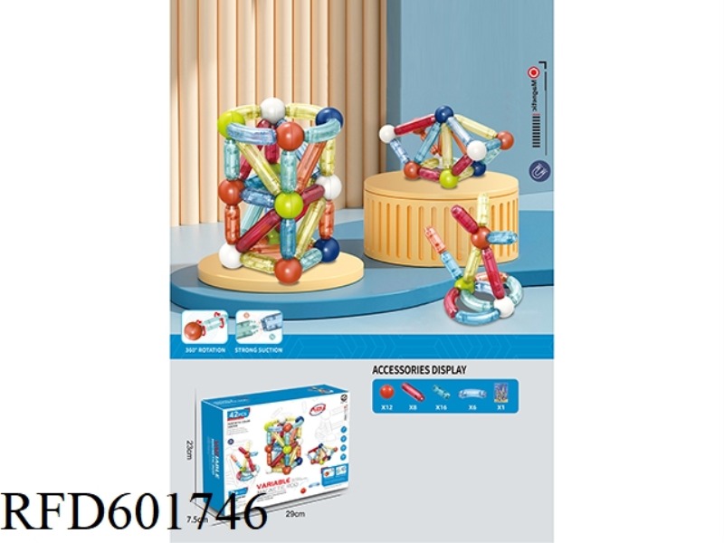 42PCS TRANSPARENT AND VERSATILE MAGNETIC ROD BLOCKS