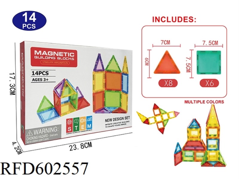 TRANSPARENT MAGNETIC BLOCK SET 14PCS