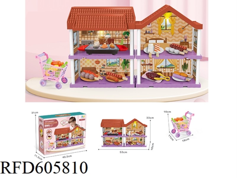 DIY VILLA SET WITH BARBECUE/SHOPPING CART/DUAL LIGHTS