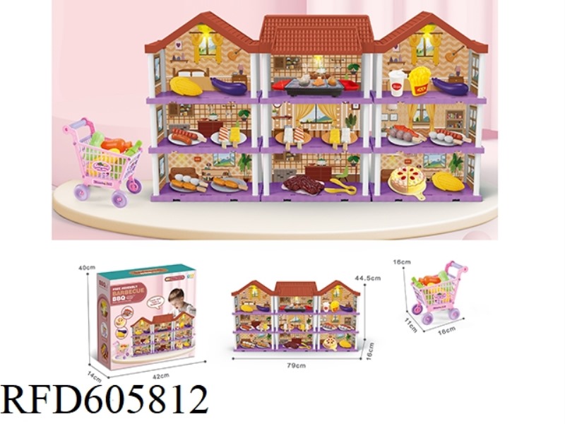 DIY VILLA SET WITH BARBECUE/SHOPPING CART/TRIPLE LIGHTS