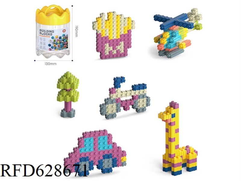 CROWN STORAGE JAR+CONNECTED BUILDING BLOCKS 130PCS/MORANDI COLOR SCHEME