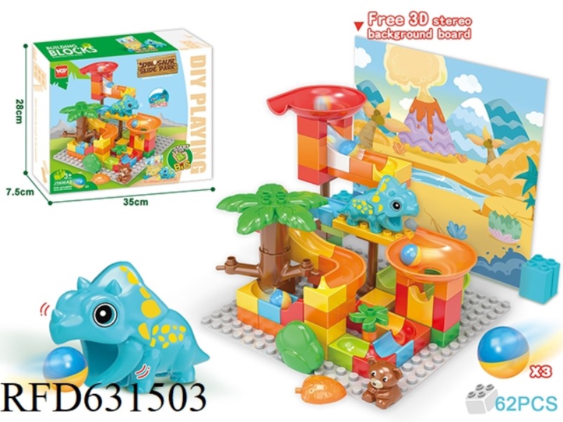 LARGE PARTICLE BUILDING PUZZLE DINOSAUR TRICERATOPS SLIDE BUILDING BLOCKS (62PCS)