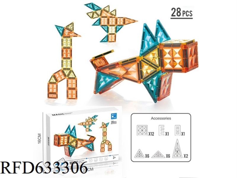 28PC THREE-IN-ONE ANIMAL DIAMOND FACE MAGNETIC BUILDING BLOCKS