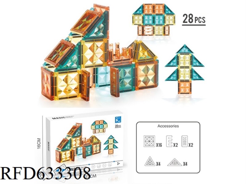 28PC THREE-IN-ONE BUILDING DIAMOND-FACED MAGNETIC BUILDING BLOCKS