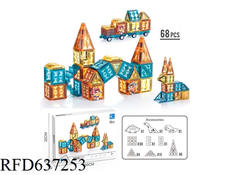 68PC 3-IN-1 CASTLE + HUMAN DIAMOND-FACED MAGNETIC BLOCK