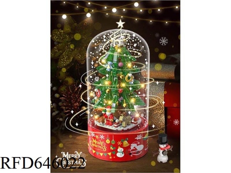 CHRISTMAS SNOW BUILDING BLOCKS ROTATING MUSIC BOX (CHRISTMAS TREE) 629PCS