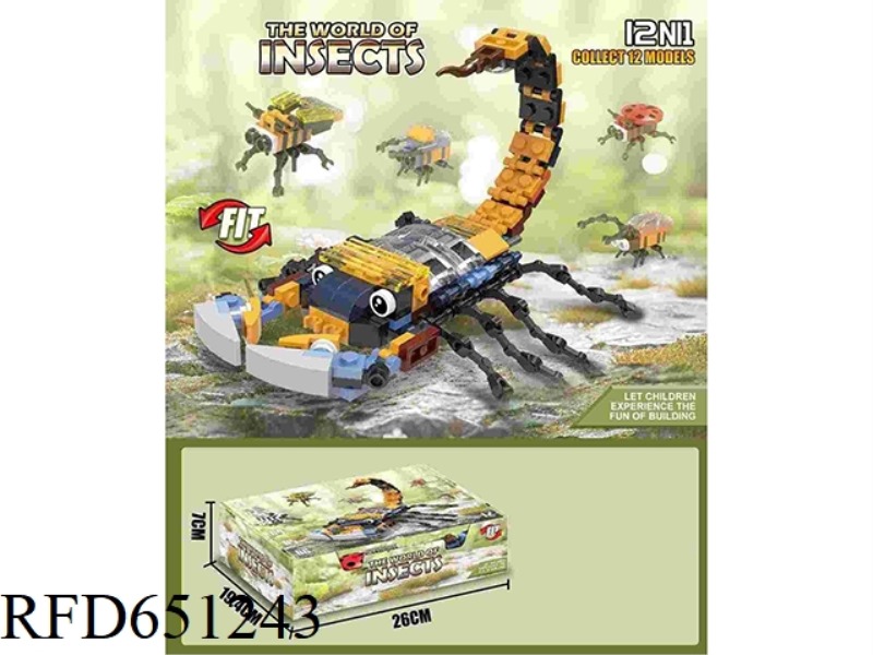 TWELVE ONE-PIECE BUILDING BLOCKS INSECTS 12PCS